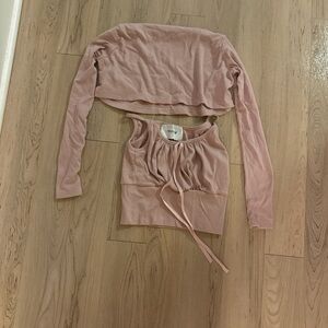 Pink Cropped Long Sleeve Top and Tank Set